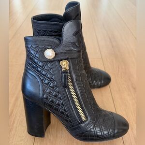CHANEL Black Quilted Heeled Boots